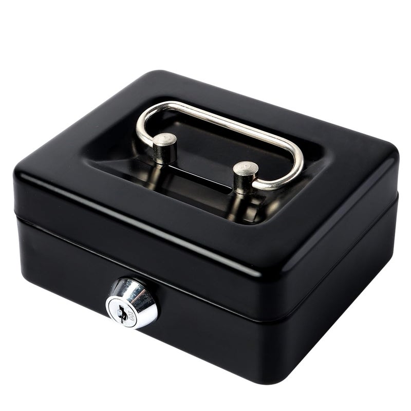 Jssmst Small Cash Box with Lock and Slot - Jssmst Metal Coin Bank Small Lock Box, Black(SMCB0301N) - Image 1